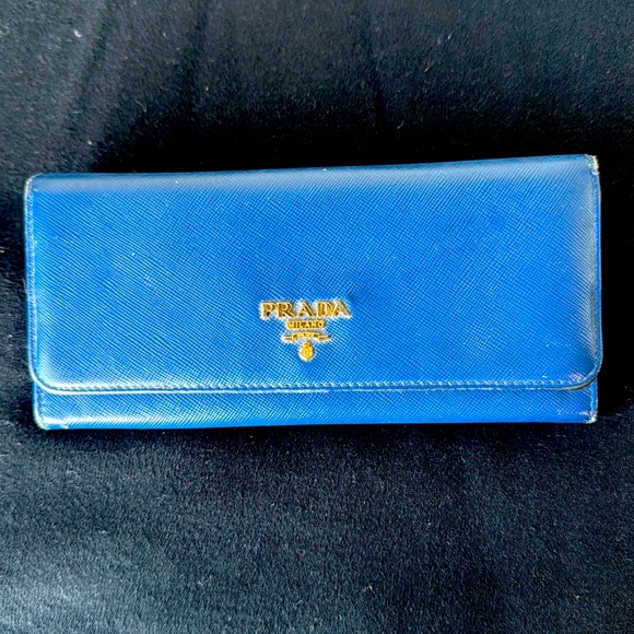 Prada Handbags - Prada Saffiano continental Blue Wallet